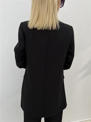 Keten Blazer Ceket İçi Çizgili Astarlı  - Siyah