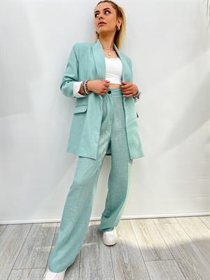 Keten Blazer Ceket İçi Çizgili Astarlı  - Mint Yeşili