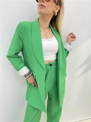 Keten Blazer Ceket İçi Çizgili Astarlı  - Yeşil