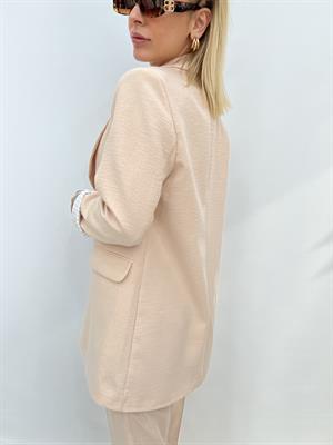 Keten Blazer Ceket İçi Çizgili Astarlı  - Krem