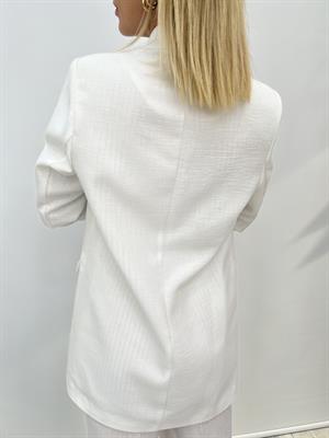 Keten Blazer Ceket İçi Çizgili Astarlı  - Beyaz