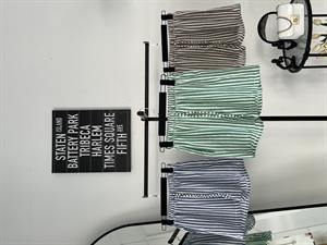 Keten Cepli Beli Lastikli  Çizgili Kısa Şort Yeşil