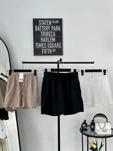 Keten Cepli Beli Lastikli  Kısa Şort  Siyah