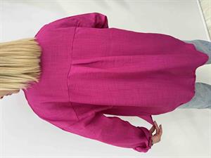 Keten Tek Cep Uzun Kollu Gömlek - Pembe