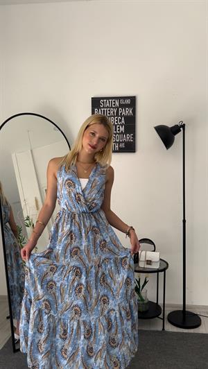 Kolsuz Viskon Elbise Mavi