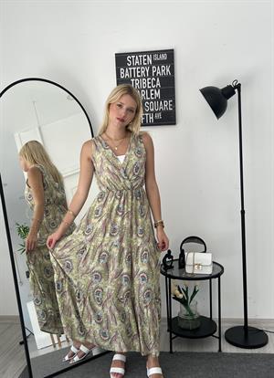 Kolsuz Viskon Elbise Yeşil