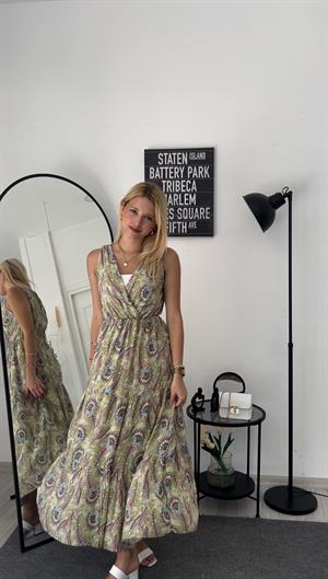 Kolsuz Viskon Elbise Yeşil