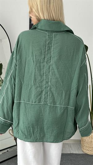 Kontrast Dikişli Yaka Detaylı Gömlek Haki