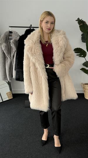 Kruvaze Yaka Suni Kürk Uzun Kemik
