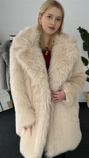 Kruvaze Yaka Suni Kürk Uzun Kemik