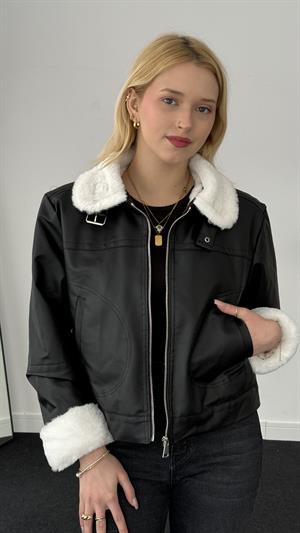Kürk Detay Deri Ceket 