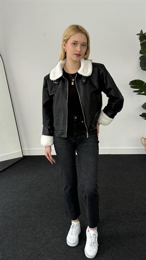 Kürk Detay Deri Ceket 