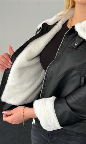 Kürk Laminel Suni Deri Ceket 