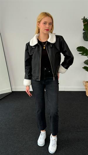 Kürk Laminel Suni Deri Ceket 