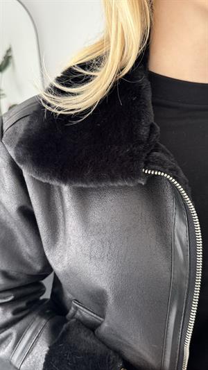 Kürk Lamineli Suni Deri Ceket 