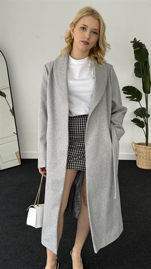 Kuşaklı Kaşe Kaban Gri