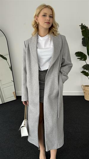 Kuşaklı Kaşe Kaban Gri