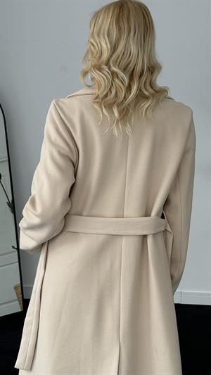 Kuşaklı Kaşe Kaban Krem