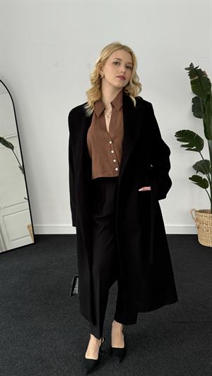 Kuşaklı Kaşe Kaban Siyah