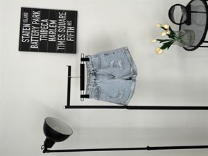 Lazerli Duble Paça Yırtık Detaylı Kot Şort 