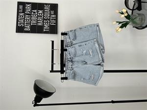 Lazerli Duble Paça Yırtık Detaylı Kot Şort 