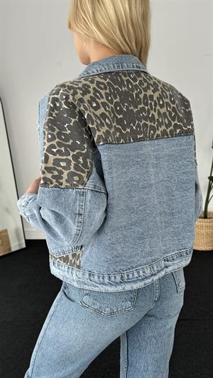Leopar Desenli Denim Kot Ceket 