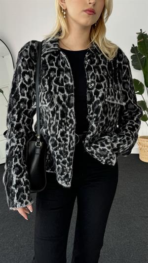 Leopar Desenli Jakarlı Hırka 