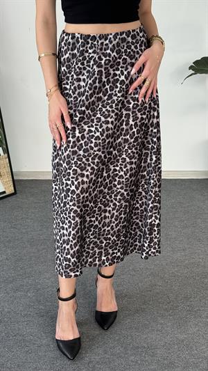 Leopar Desenli Uzun Saten Etek Siyah 