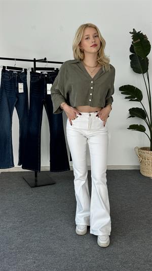 Likralı İspanyol Paça Lux Kalite Pantolon Beyaz