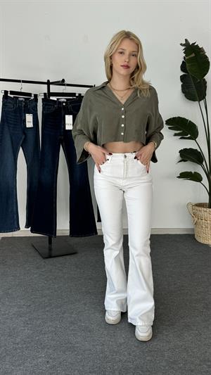 Likralı İspanyol Paça Lux Kalite Pantolon Beyaz