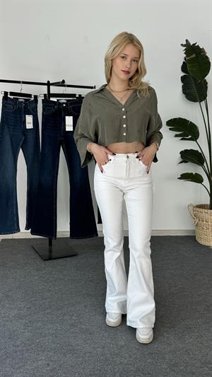 Likralı İspanyol Paça Lux Kalite Pantolon Beyaz