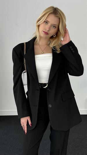 Lüx Kalite Astarlı Düğmeli Blazer Ceket Siyah