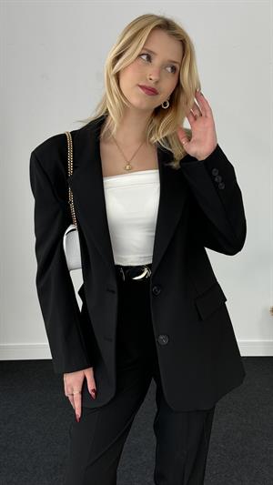 Lüx Kalite Astarlı Düğmeli Blazer Ceket Siyah