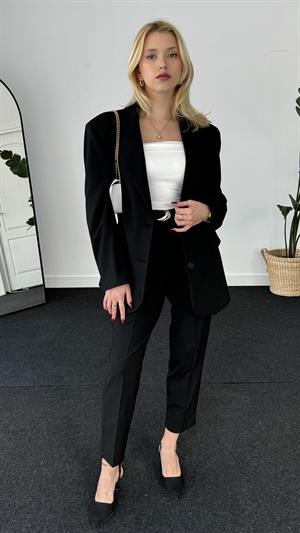 Lüx Kalite Astarlı Düğmeli Blazer Ceket Siyah