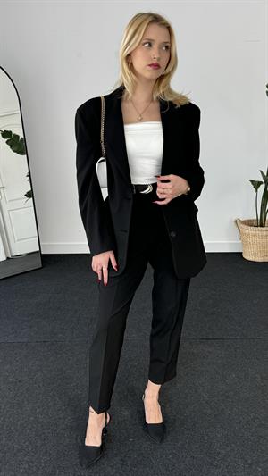 Lüx Kalite Astarlı Düğmeli Blazer Ceket Siyah