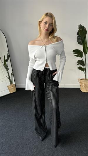 Madonna Yaka Fitilli Kazak Beyaz