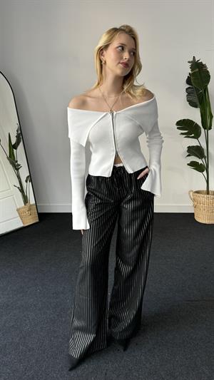 Madonna Yaka Fitilli Kazak Beyaz