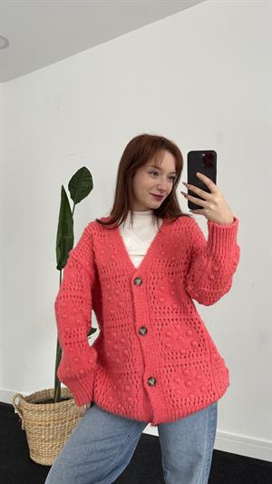 Mango Model Örgü Hırka Nar Çiçeği