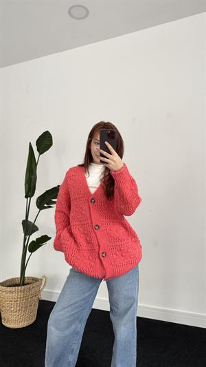 Mango Model Örgü Hırka Nar Çiçeği