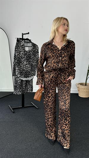 Modal Kumaş Leopar Desenli Beli Lastikli Pantolon Kahverengi