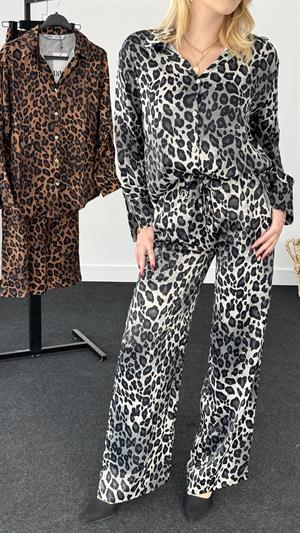 Modal Kumaş Leopar Desenli Gömlek Taş