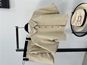 Müslin Kumaş Kısa Kollu Crop Gömlek Krem