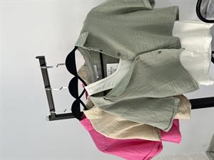 Müslin Kumaş Kısa Kollu Crop Gömlek Krem