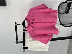 Müslin Kumaş Kısa Kollu Crop Gömlek Pembe