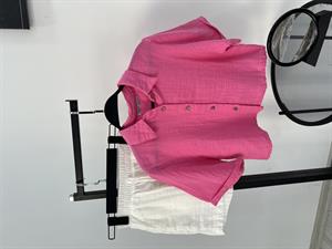 Müslin Kumaş Kısa Kollu Crop Gömlek Pembe