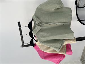 Müslin Kumaş Kısa Kollu Crop Gömlek Yeşil