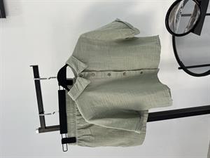 Müslin Kumaş Kısa Kollu Crop Gömlek Yeşil