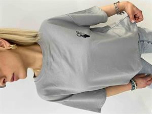 Off Baskılı Tshirt Bisiklet Yaka İki İplik - Gri