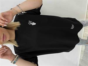 Off Baskılı Tshirt Bisiklet Yaka İki İplik - Siyah