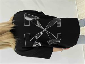 Off Baskılı Tshirt Bisiklet Yaka İki İplik - Siyah